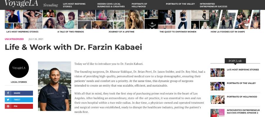 Screenshot of the article titled: Life & Work with Dr. Farzin Kabaei