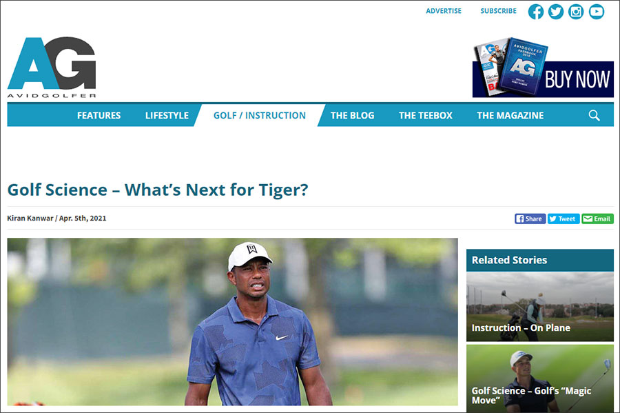 Screenshot of the article titled: Golf Science – What’s Next for Tiger?